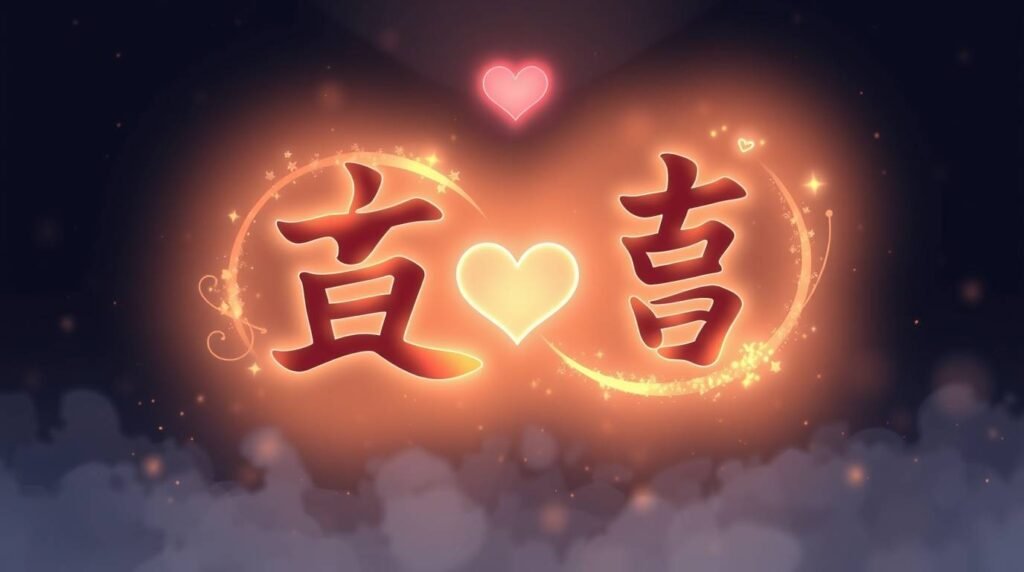 黒い文字と明るい赤い枠で囲まれた 2 つの名前の画像。中央にはハートがあり、背景にはハートの付いた雲が描かれています。